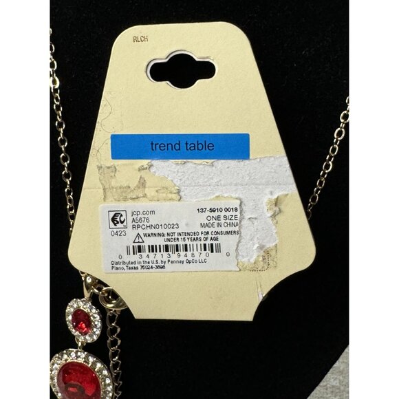 Monet Red Gemstone Pendant Necklace With Gold Chain & Adjustable Clasp - Picture 4 of 4